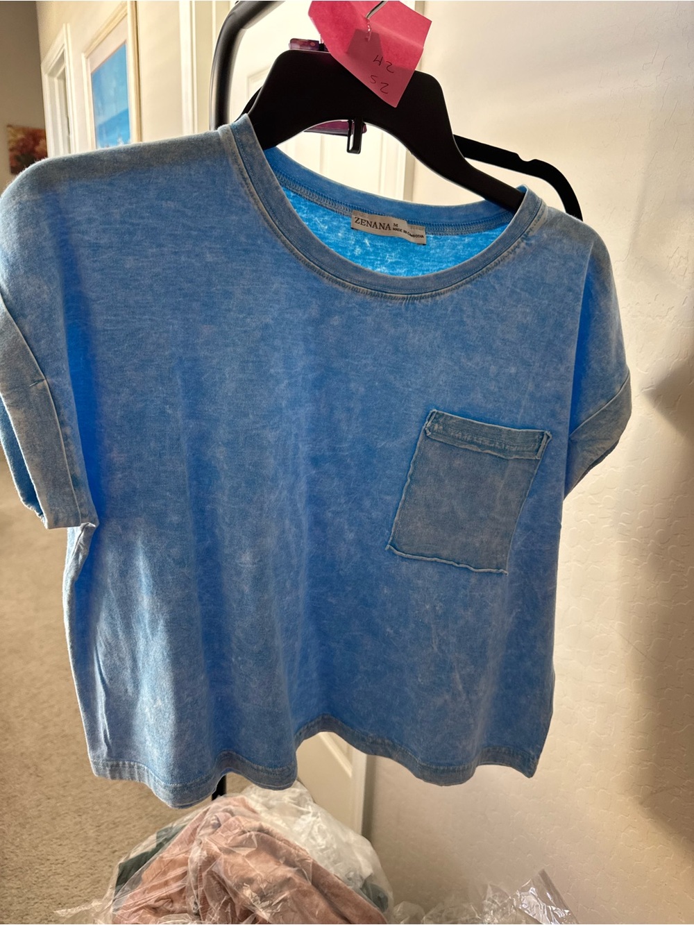 Zenana mineral wash sky blue crop top S